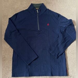 Stafford Prep Navy Pullover Long sleeve Quarter Zip with Gray and Red Details